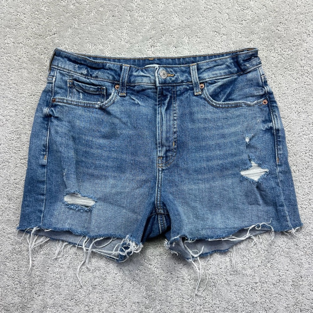 Old Navy Denim Shorts Women Size 12 Blue O.G. Short High Rise Distressed Raw Hem